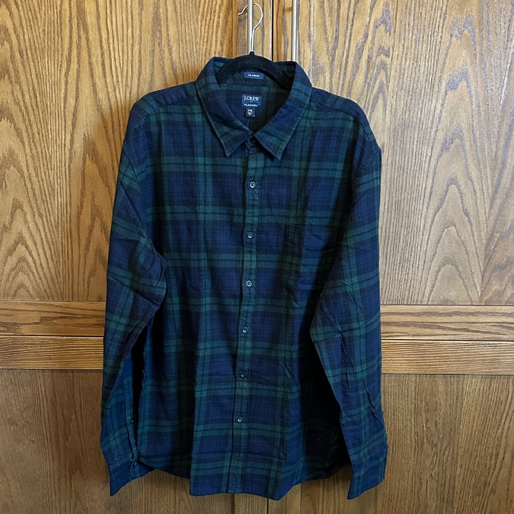 J Crew Men's Green and Blue Plaid flannel Shirt